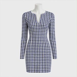 NWT SZ 6 Diane von Furstenberg (DVF) “Reina” Long Sleeve Dress in blue check-dot